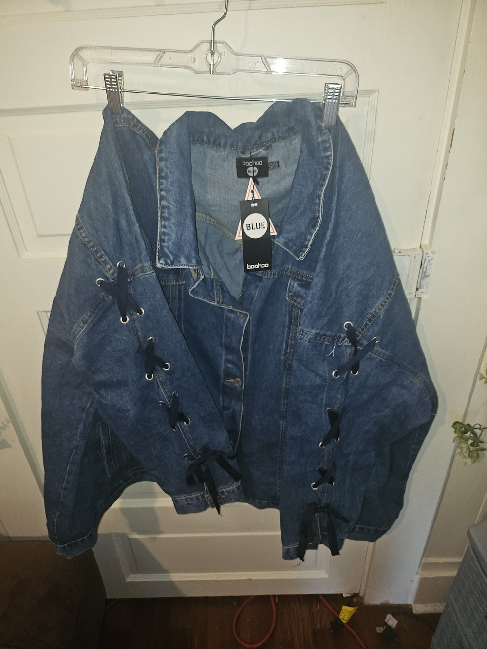 boohoo Blue Lace-Up Denim Jacket for Women